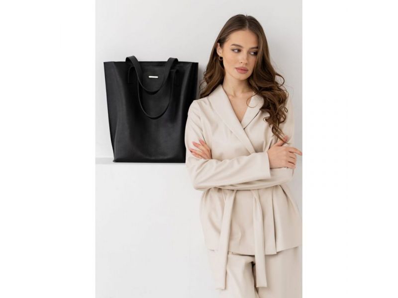 Кожаная женская сумка шоппер D.D. черная, фото 8