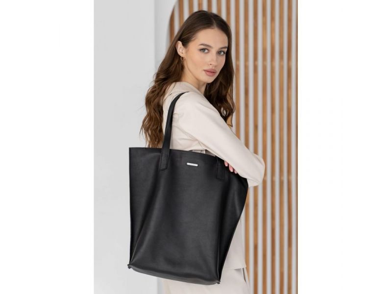 Кожаная женская сумка шоппер D.D. черная, фото 9