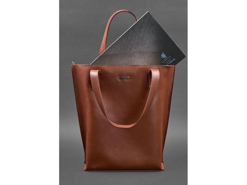 Кожаная женская сумка шоппер D.D. светло-коричневая, фото 3