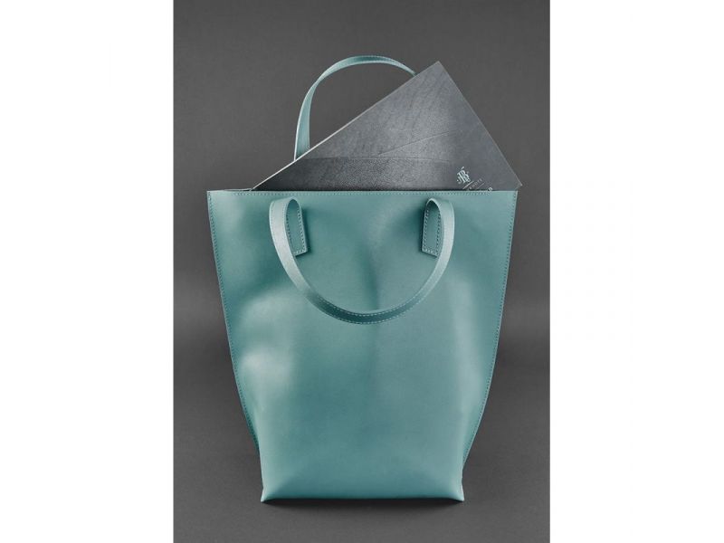 Кожаная женская сумка шоппер D.D. Бирюзовая, фото 3