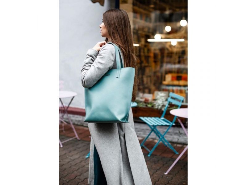 Кожаная женская сумка шоппер D.D. Бирюзовая, фото 8