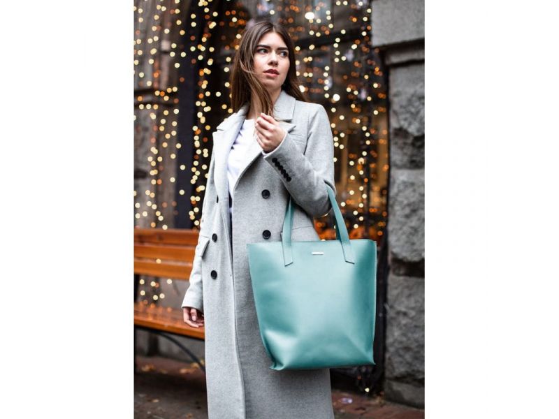 Кожаная женская сумка шоппер D.D. Бирюзовая, фото 9