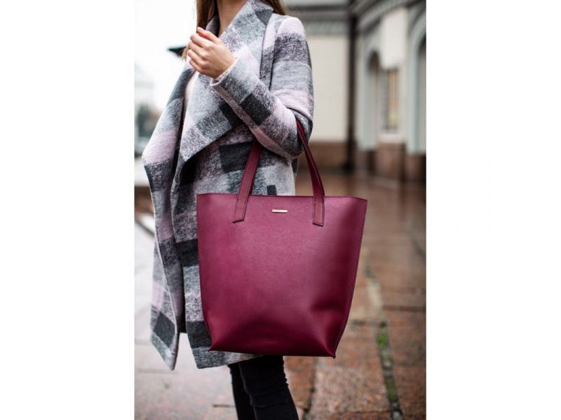 Кожаная женская сумка шоппер D.D. бордовая, фото 7