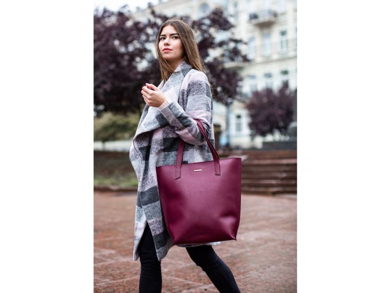 Кожаная женская сумка шоппер D.D. бордовая, фото 8