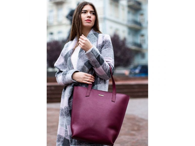 Кожаная женская сумка шоппер D.D. бордовая, фото 9