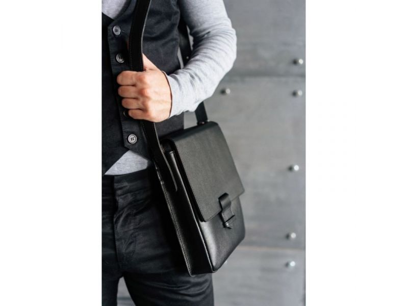 Мужская кожаная сумка-мессенджер Esquire черная, фото 8