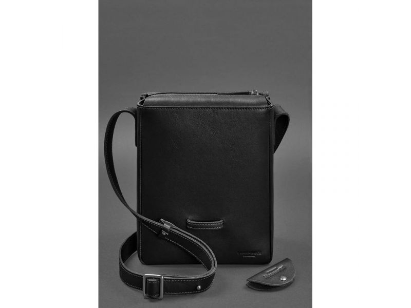 Мужская кожаная сумка-мессенджер Esquire черная, фото 5