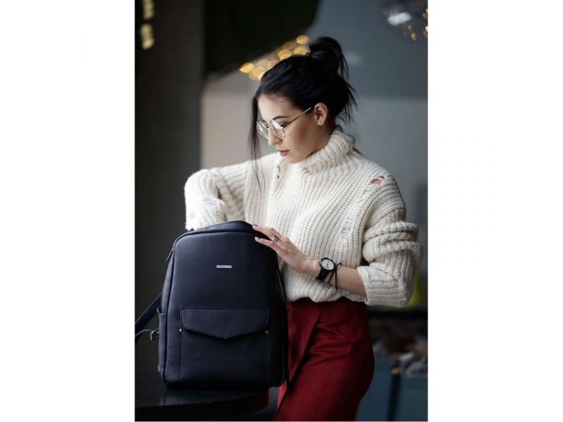 Кожаный городской женский рюкзак на молнии Cooper темно-синий, фото 8