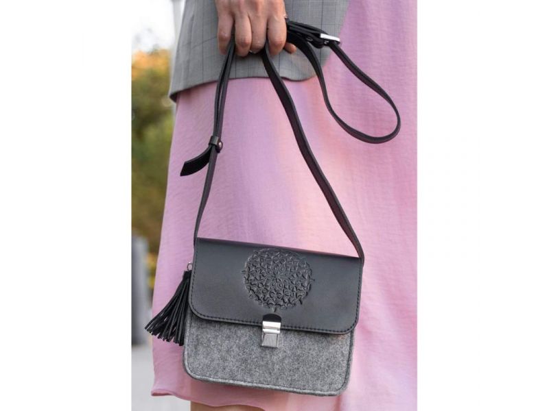Фетровая женская бохо-сумка Лилу с кожаными черными вставками, фото 10