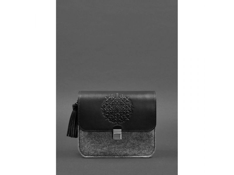 Фетровая женская бохо-сумка Лилу с кожаными черными вставками, фото 2