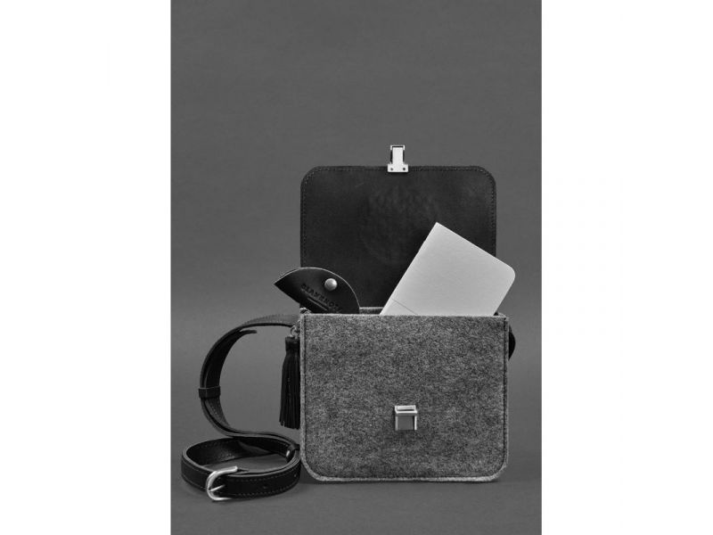 Фетровая женская бохо-сумка Лилу с кожаными черными вставками, фото 3