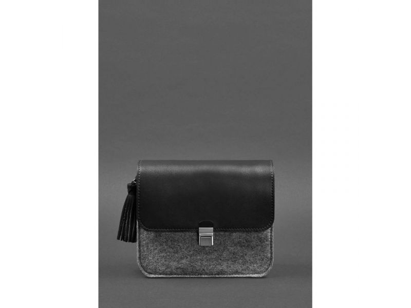 Фетровая женская бохо-сумка Лилу с кожаными черными вставками, фото 6