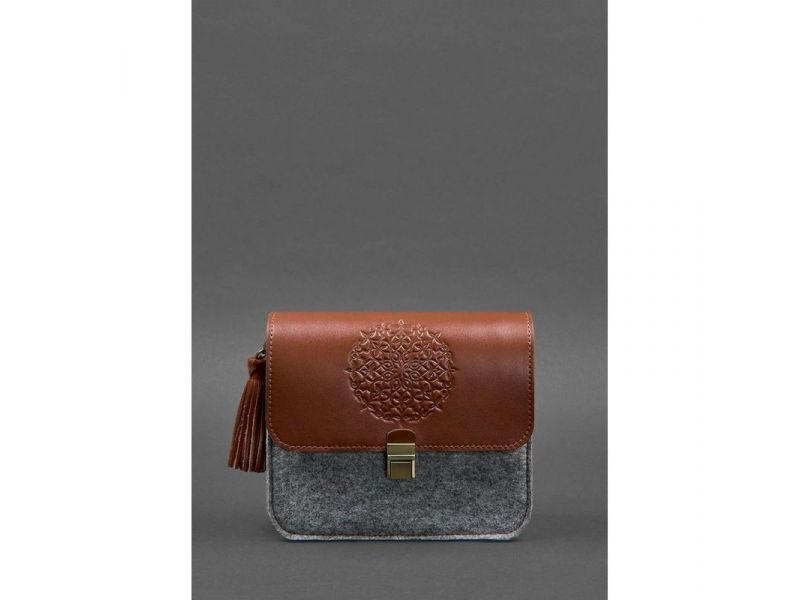 Фетровая женская бохо-сумка Лилу с кожаными коричневыми вставками, фото 2