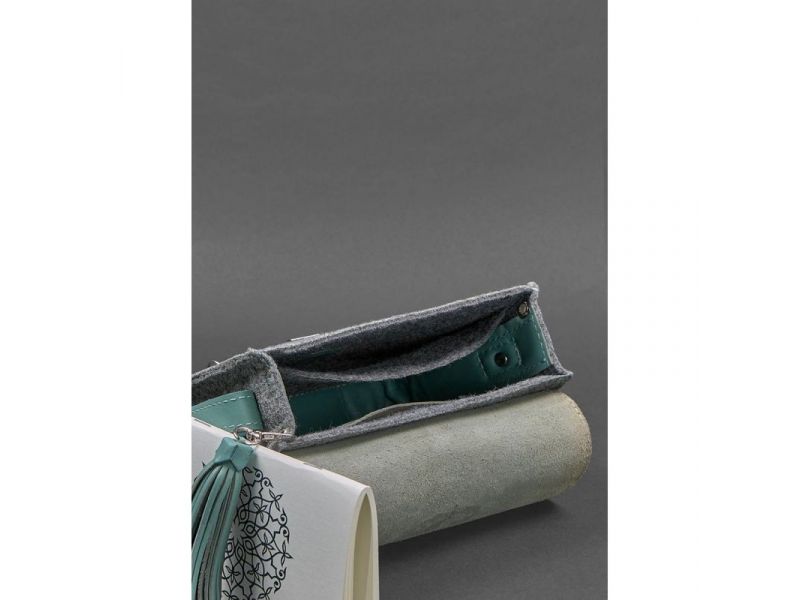 Фетровая женская бохо-сумка Лилу с кожаными бирюзовыми вставками, фото 3