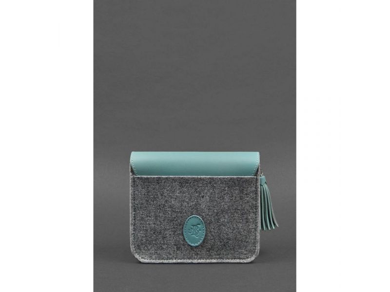 Фетровая женская бохо-сумка Лилу с кожаными бирюзовыми вставками, фото 4