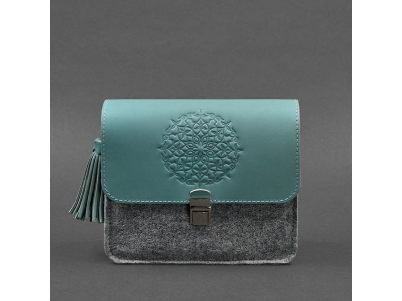 Фетровая женская бохо-сумка Лилу с кожаными бирюзовыми вставками, фото 6