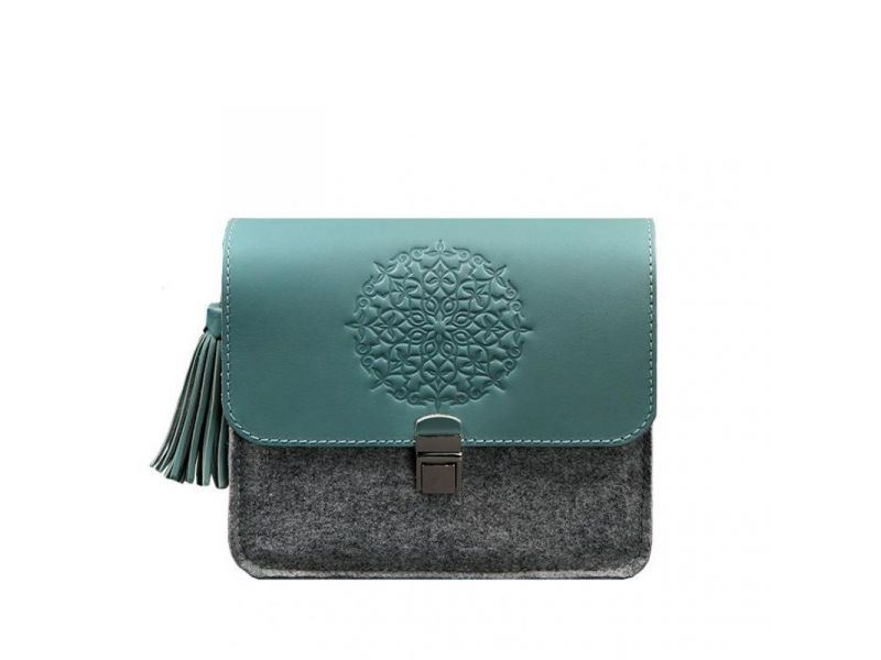 Фетровая женская бохо-сумка Лилу с кожаными бирюзовыми вставками, фото 7
