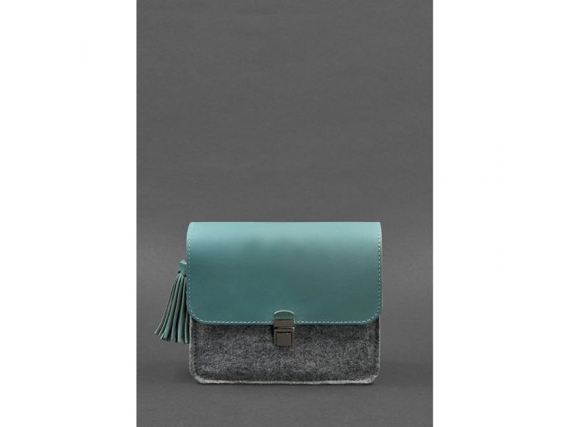 Фетровая женская бохо-сумка Лилу с кожаными бирюзовыми вставками, фото 5