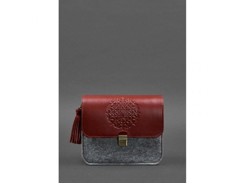 Фетровая женская бохо-сумка Лилу с кожаными бордовыми вставками, фото 2
