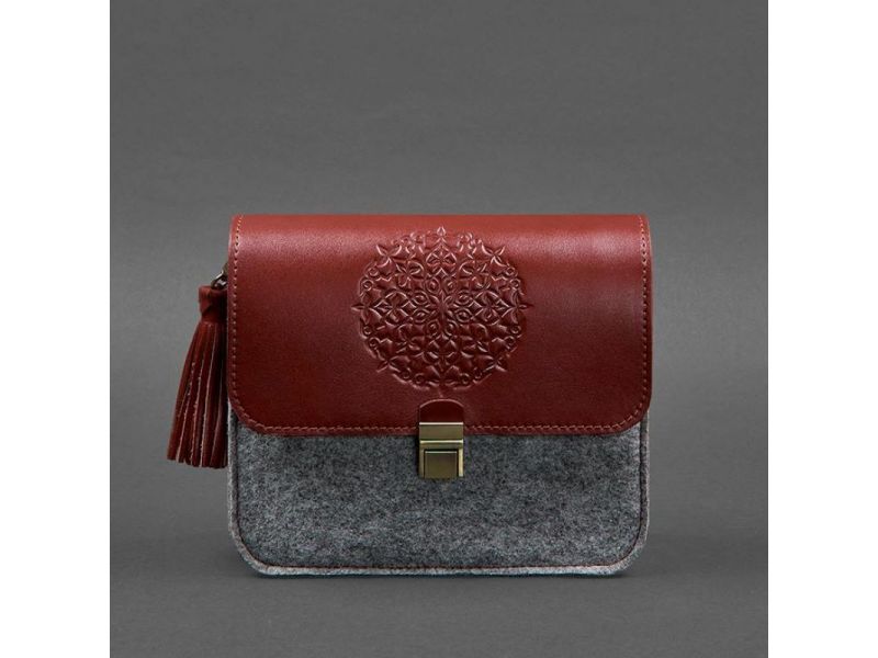 Фетровая женская бохо-сумка Лилу с кожаными бордовыми вставками, фото 10