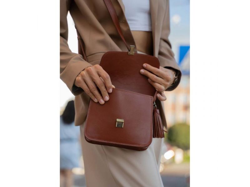 Кожаная женская бохо-сумка Лилу светло-коричневая, фото 10