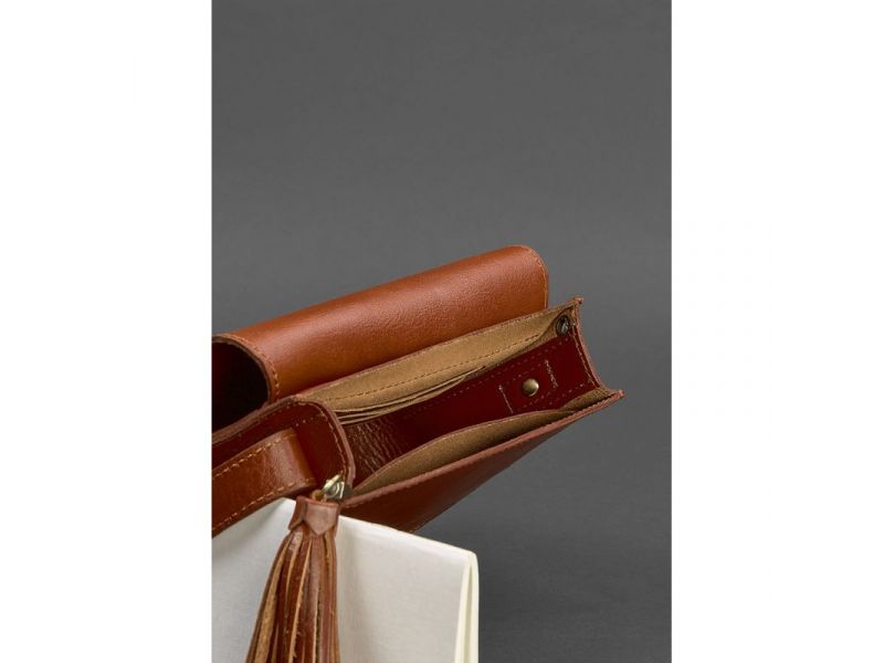 Кожаная женская бохо-сумка Лилу светло-коричневая, фото 4