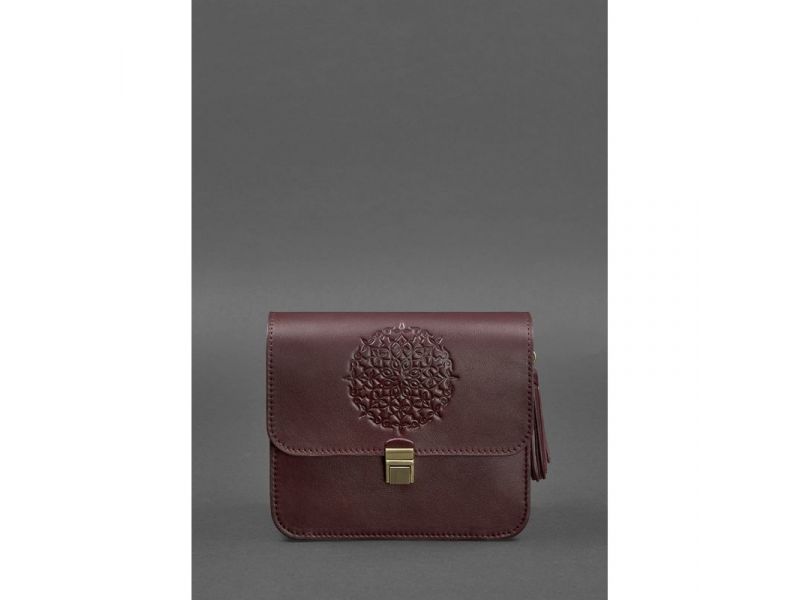 Кожаная женская бохо-сумка Лилу бордовая Krast, фото 2