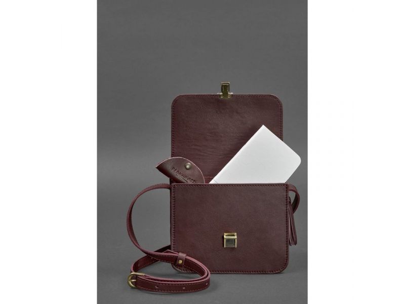 Кожаная женская бохо-сумка Лилу бордовая Krast, фото 3