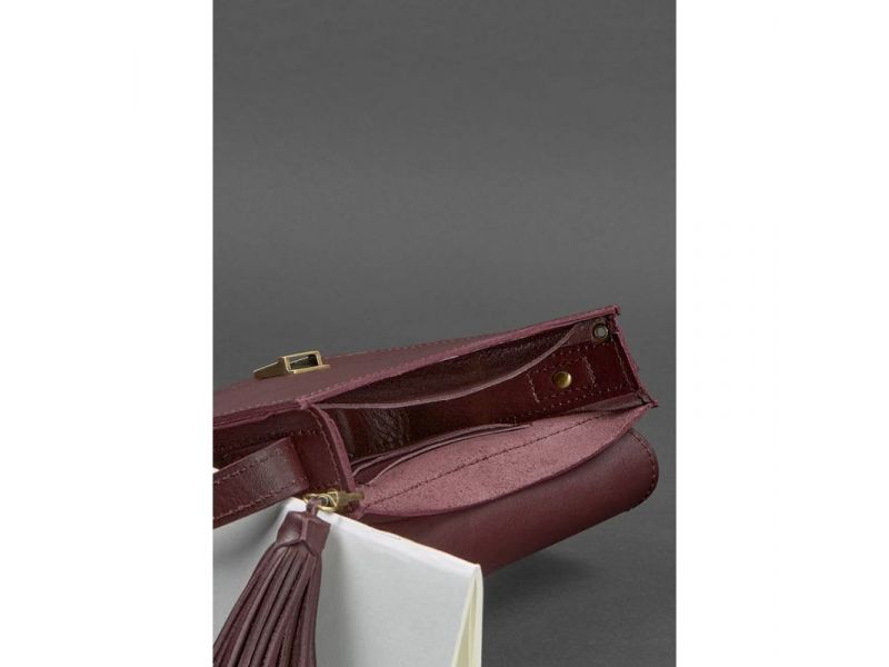 Кожаная женская бохо-сумка Лилу бордовая Krast, фото 4