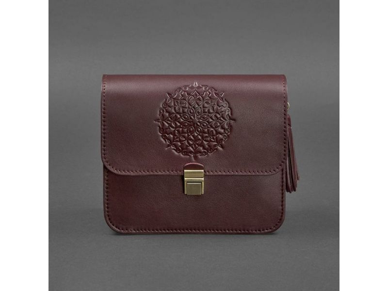 Кожаная женская бохо-сумка Лилу бордовая Krast, фото 10