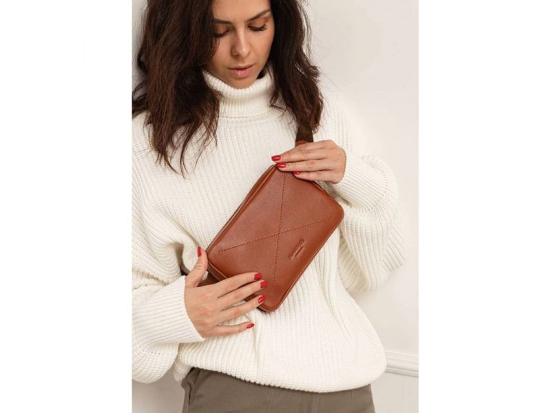 Кожаная поясная сумка Dropbag Mini светло-коричневая, фото 1