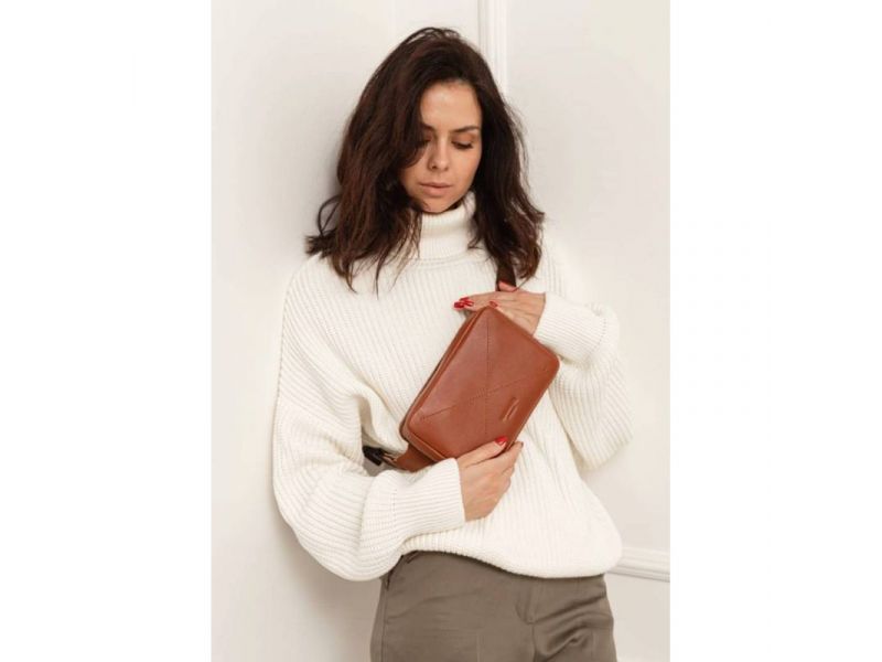 Кожаная поясная сумка Dropbag Mini светло-коричневая, фото 7