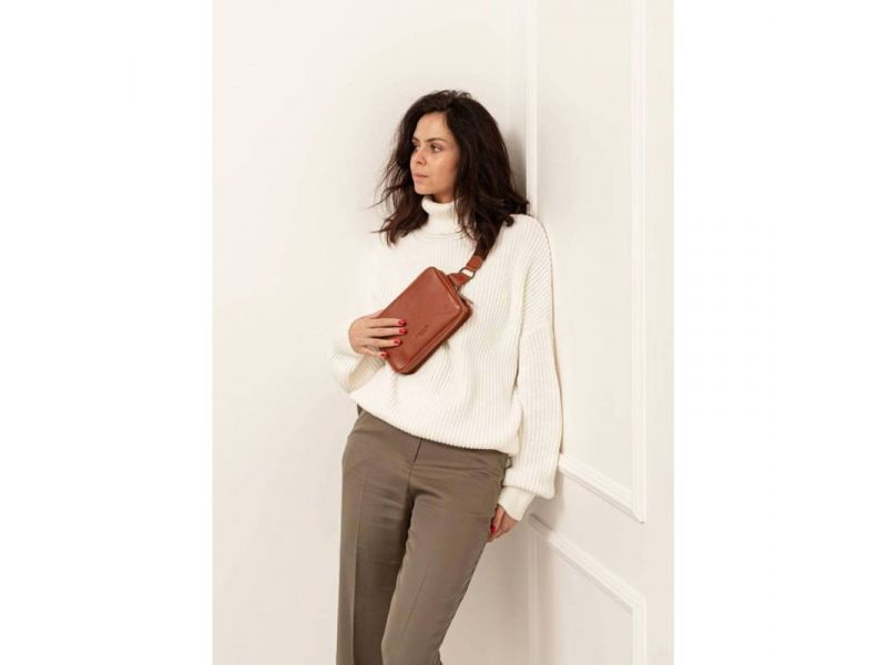 Кожаная поясная сумка Dropbag Mini светло-коричневая, фото 8