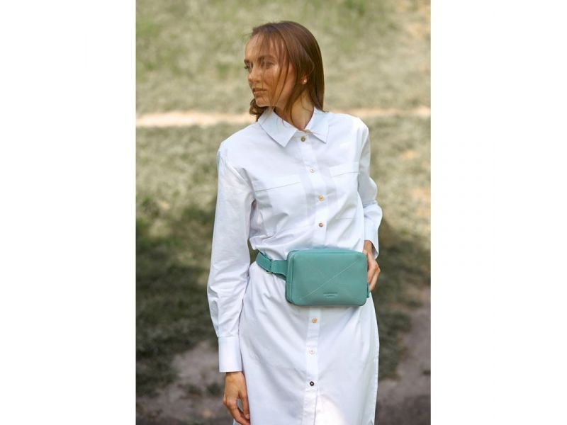 Кожаная женская поясная сумка Dropbag Mini бирюзовая, фото 1