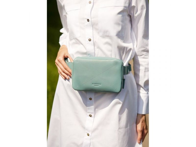 Кожаная женская поясная сумка Dropbag Mini бирюзовая, фото 6