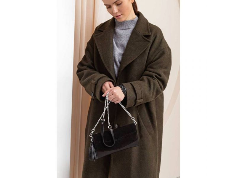 Кожаная женская сумка Элис черная Велюр, фото 8