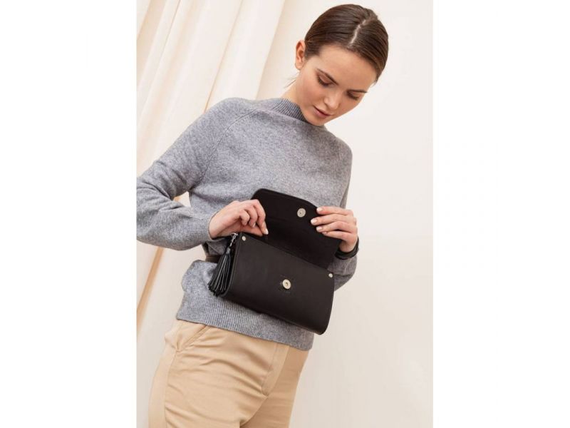 Кожаная женская сумка Элис черная Велюр, фото 9