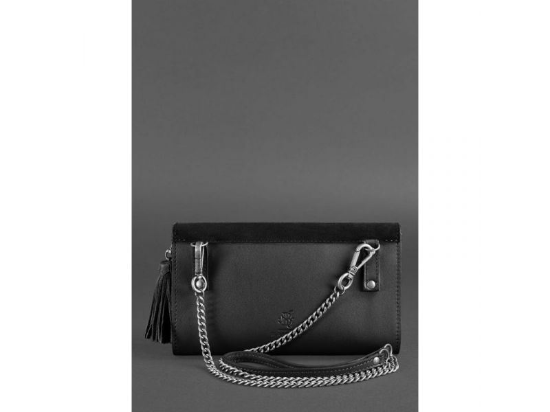 Кожаная женская сумка Элис черная Велюр, фото 4