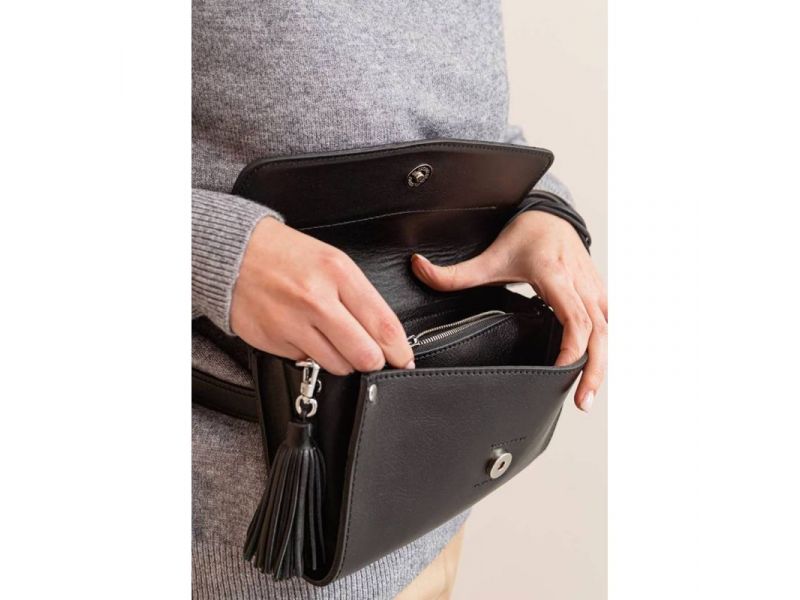 Кожаная женская сумка Элис черная Велюр, фото 10