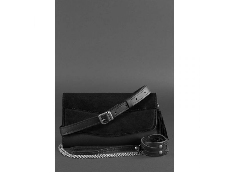 Кожаная женская сумка Элис черная Велюр, фото 5