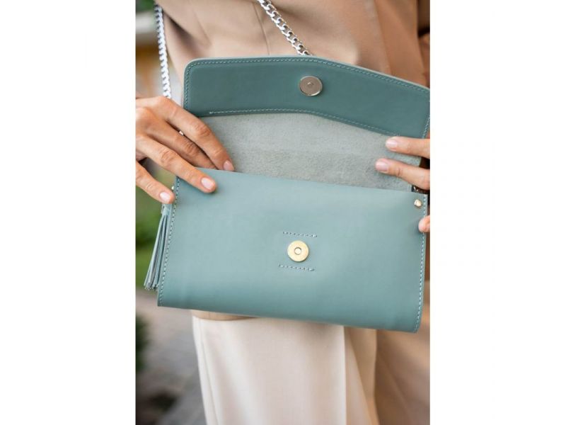 Кожаная женская сумка Элис бирюзовая, фото 9