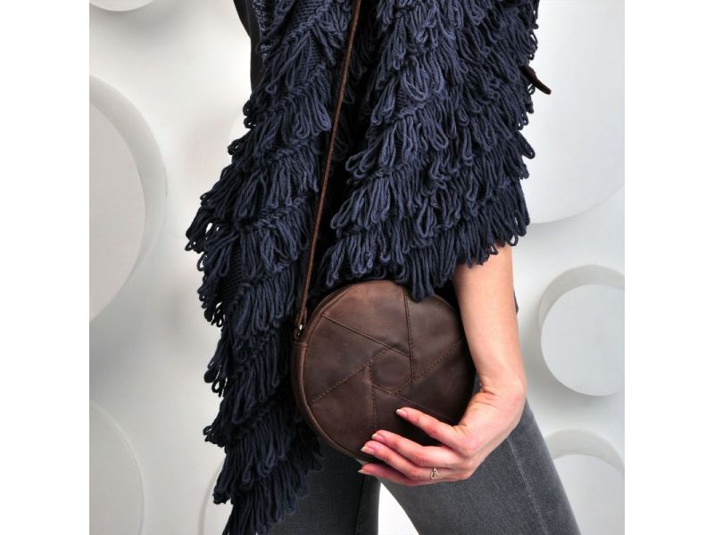 Кожаная круглая женская сумка Бон-Бон темно-коричневый Crazy Horse, фото 4