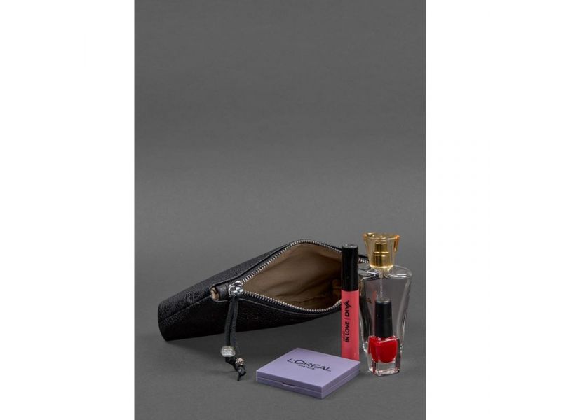 Женская кожаная косметичка 1.0 черная, фото 3