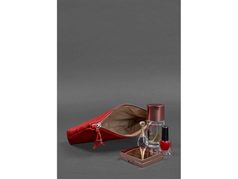 Кожаная женская косметичка 1.0 красная, фото 3