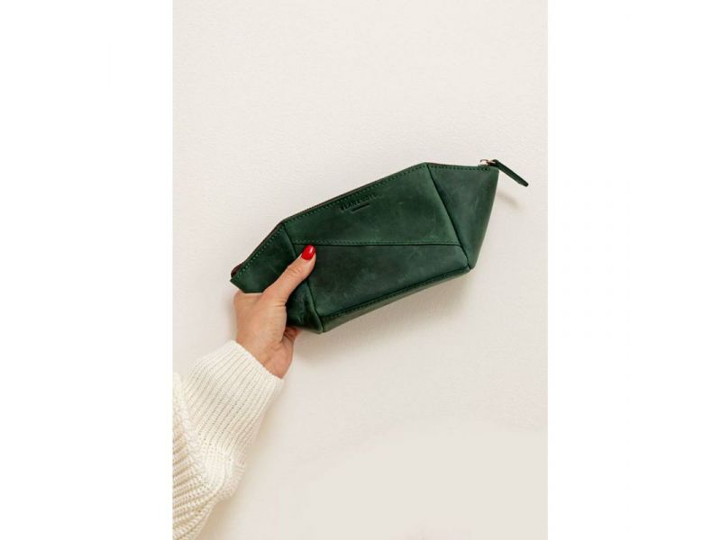 Женская кожаная косметичка 2.0 зеленая Crazy Horse, фото 1