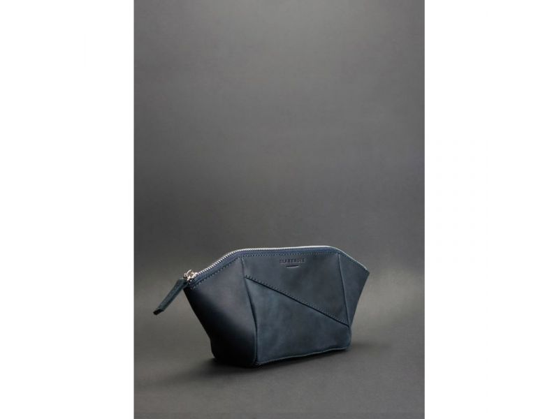 Женская кожаная косметичка 2.0 синяя Crazy Horse, фото 2