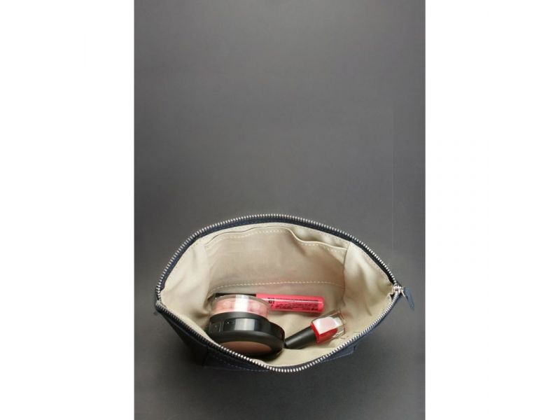 Женская кожаная косметичка 2.0 синяя Crazy Horse, фото 4