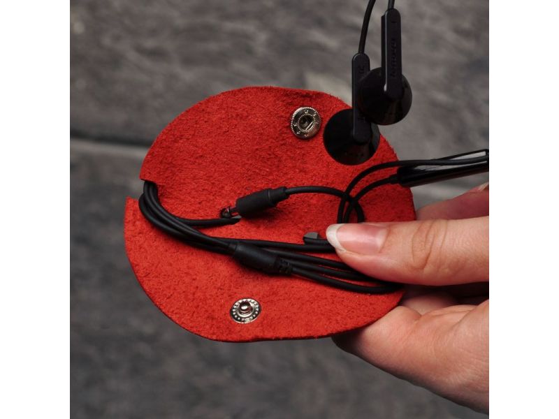 Кожаный холдер для наушников и проводов коралл, фото 2