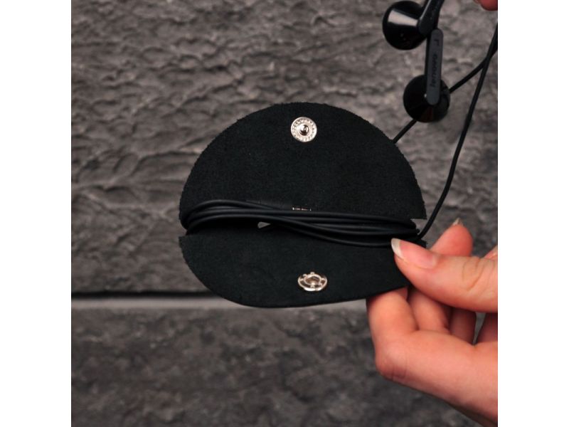 Кожаный холдер для наушников и проводов черный, фото 3