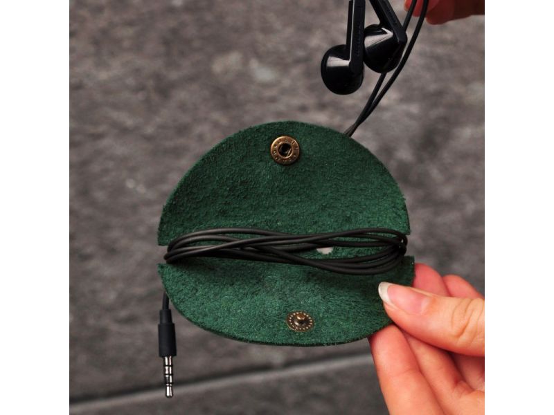 Кожаный холдер для наушников и проводов зеленый, фото 2